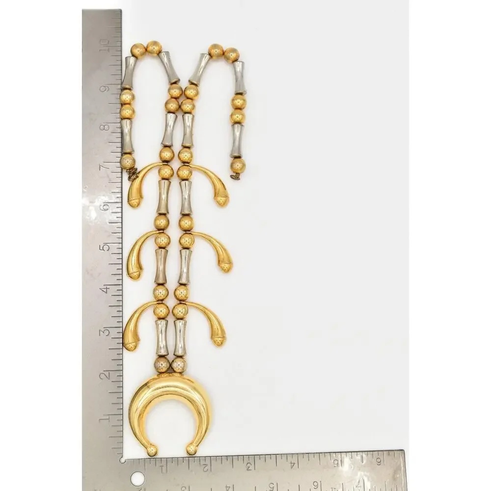 Florenza Vintage Statement Necklace Beaded 2 Tone Silver Gold Signed 50s BinA17